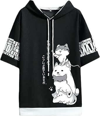 Dreamy Detachable Sleeve Tee – Kawaii Cat & Anime Harajuku Style Top