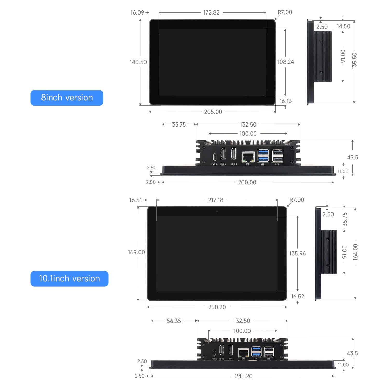 Waveshare Industrial HMI All-in-one Touch Display, Compatible with Raspberry Pi, 10.1inch Screen Monitor, Dual 4K HDMI Output, 10-Point Touch