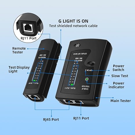 Mcbazel RJ45 Network Cable Tester for Ethernet RJ45 RJ11 RJ12 LAN, Portable Ethernet Tester with Smart LED Indicators, Shielded Cable Detector for Cat5/Cat6/Cat7 Cables