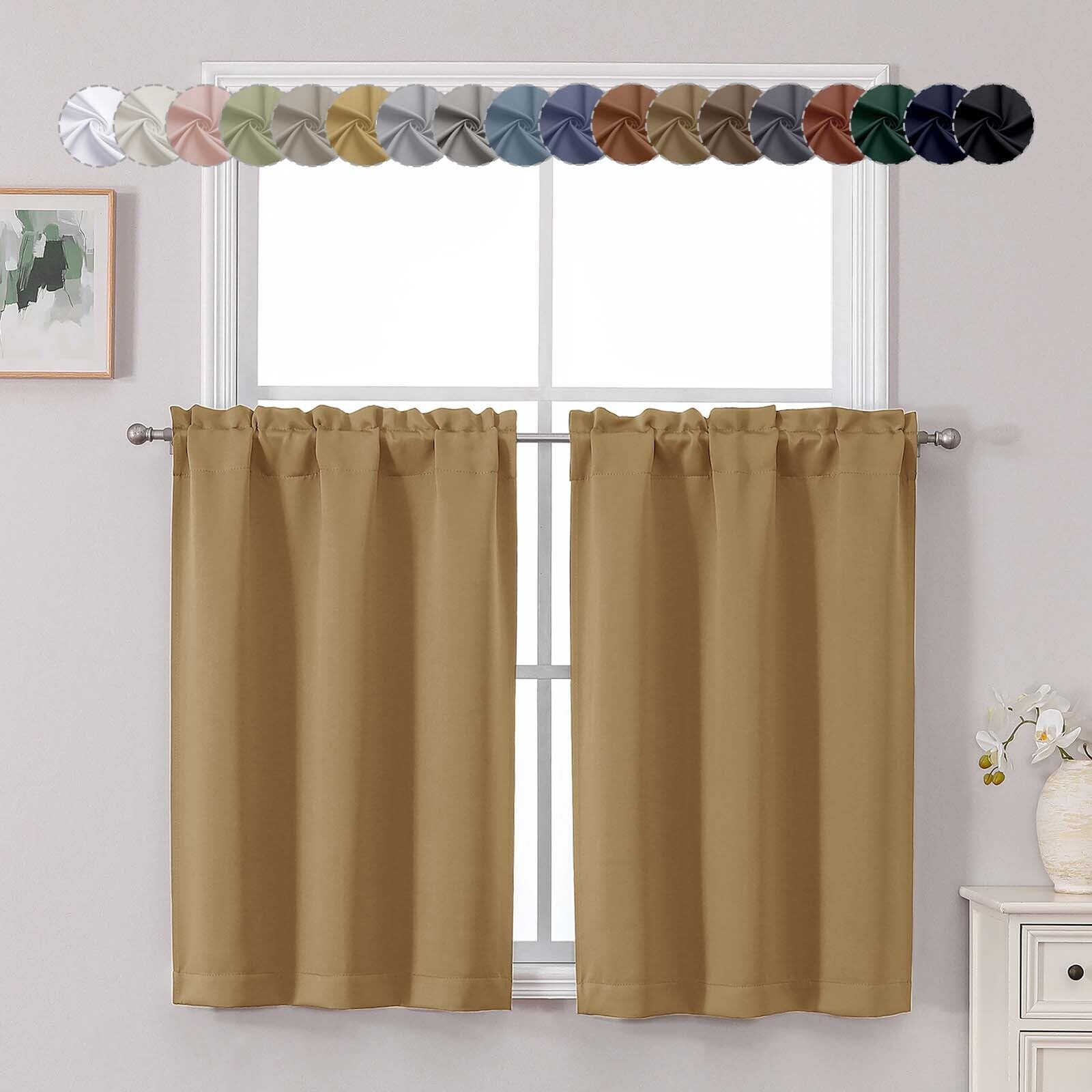 Chyhomenyc Gold Short Blackout Curtains 36 Inch Length, Small Kitchen Curtain Tier Rod Pocket Half Window Curtains for Bathroom Basement Cabinet