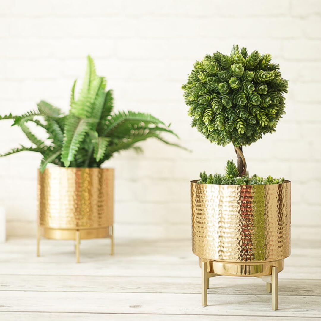 BEHOMA Hammered Gold Metal Indoor Planters Set - Set of 2 2