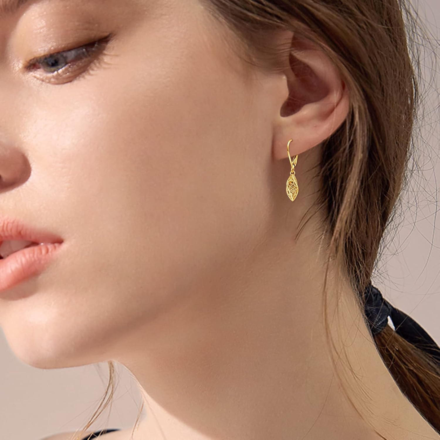 KECHO 14k Solid Gold Dangle Earrings for Women, Leverback Drop Earrings Fine Jewelry Birthday Gifts for Her
