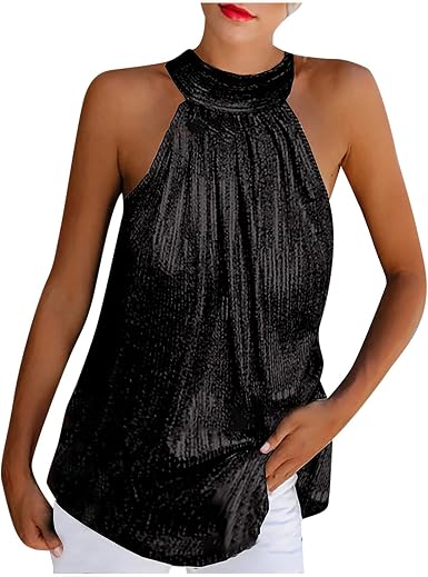 Amazon.com: Blusa de lentejuelas de moda 2022 para mujer, sexy cuello  halter, sin mangas, color sólido, con purpurina, ropa de club : Ropa,  Zapatos y Joyería