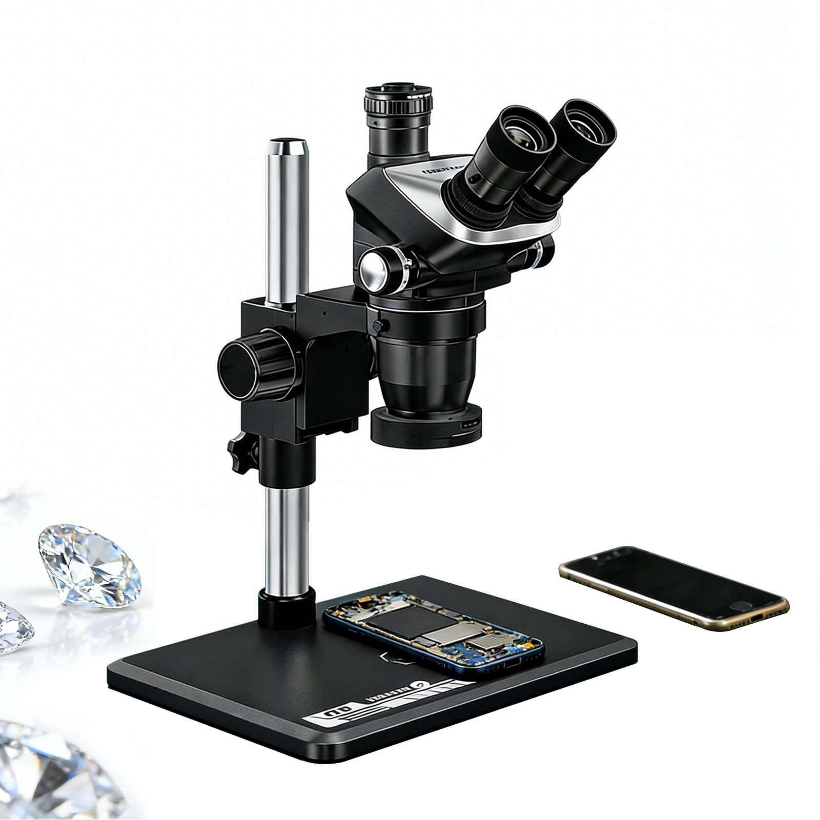 Microscopio stereo per elettronica, ingrandimento 0.65X-5.5X, oculare regolabile da 24 mm, grande base in alluminio, colonna verticale da 350 mm