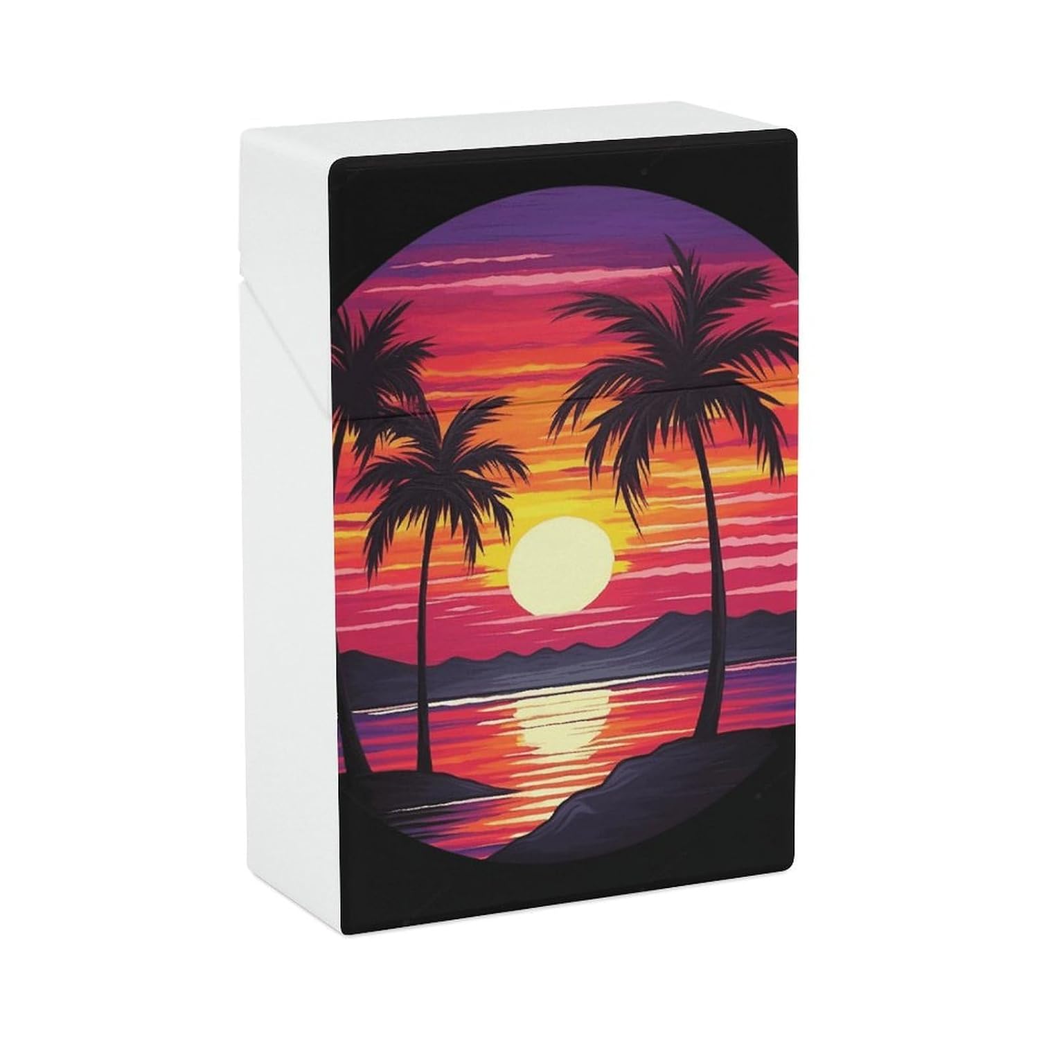 Waterproof Cigarette Case Large Capacity, Palm Tree Sunset Design