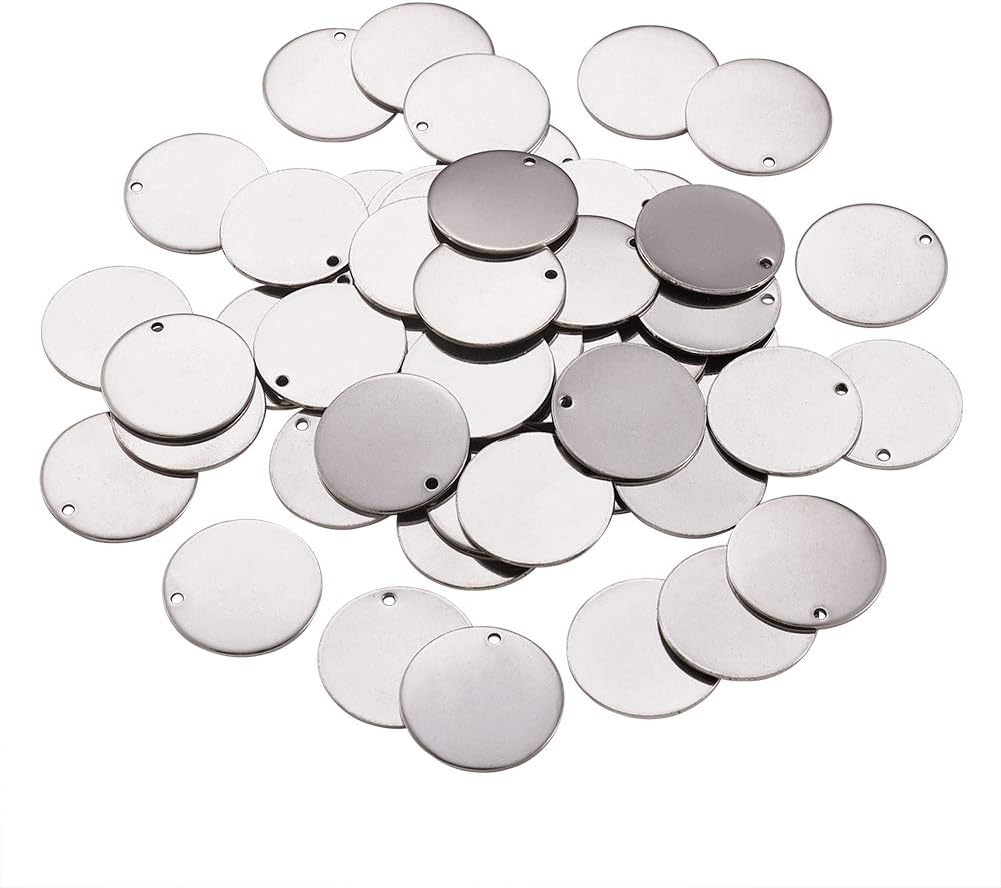 FASHEWELRY 20Pcs Flat Round Stamping Blank Tag Pendants Stainless Steel Coin Disc Charms 20mm with Hole for Jewelry Necklace Bracelet Craft Making - Image 3