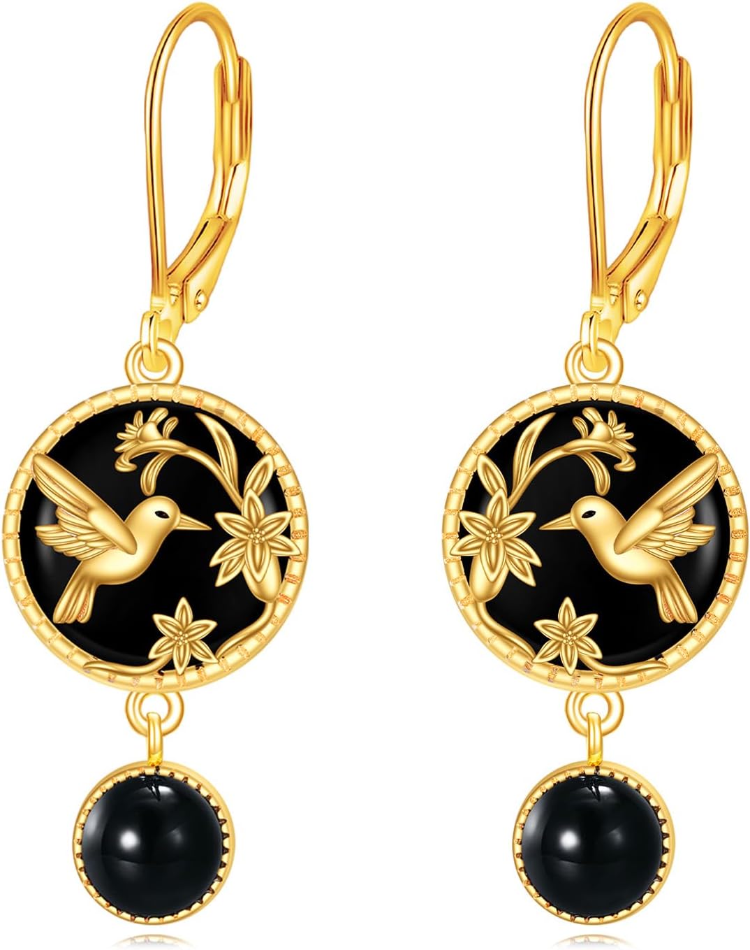 Black Animal Earrings Sterling Silver Cute Black Onyx Bee/Cat/Dragonfly/Wolf/Hummingbird Jewelry Gifts for Women