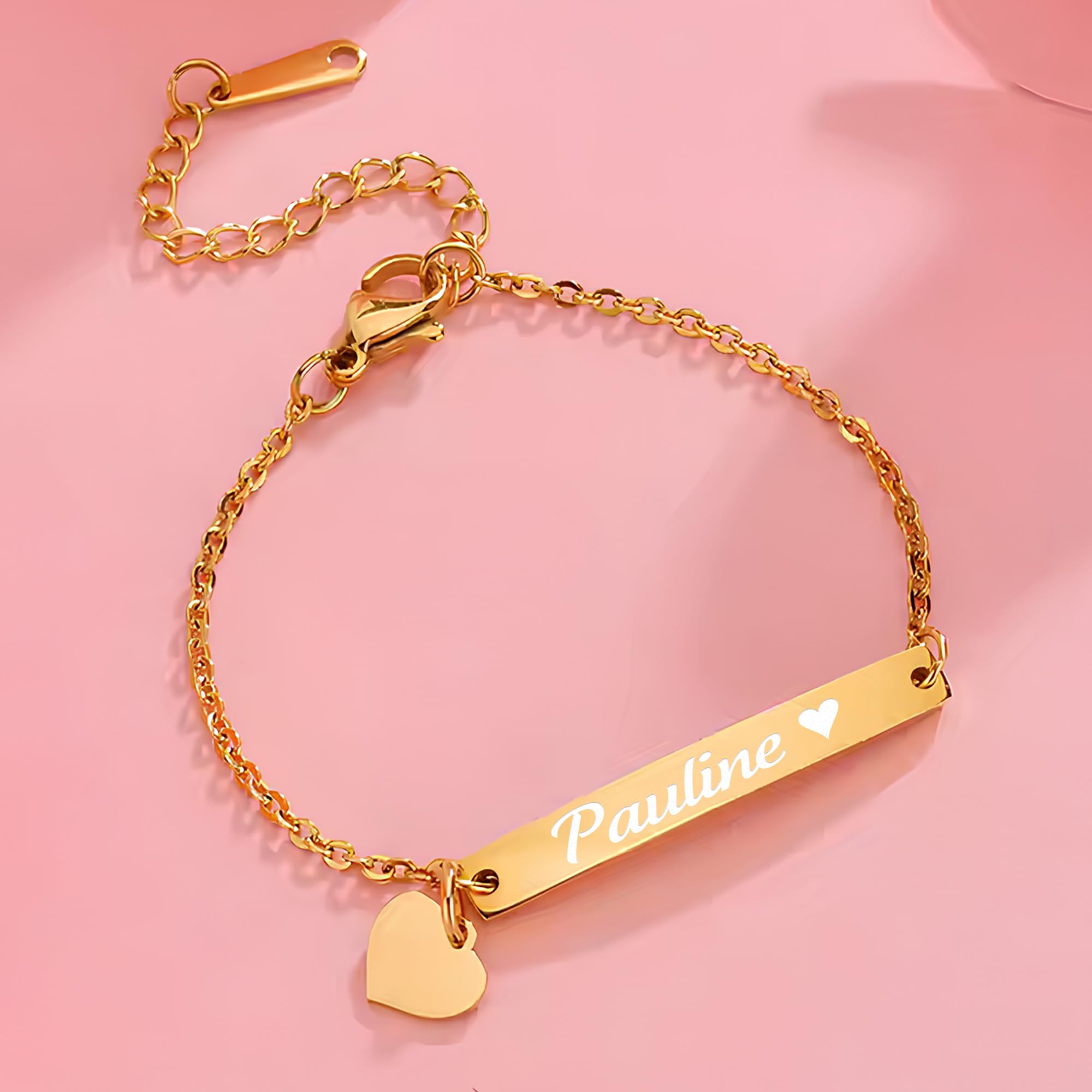 KDO MAGIC - Gourmette bébé personnalisable - Bracelet enfant personnalisé - Gourmette avec prénom gravé - Doré ou argenté - Cadeau bébé, enfant, cadeau de naissance, baptême (Doré)