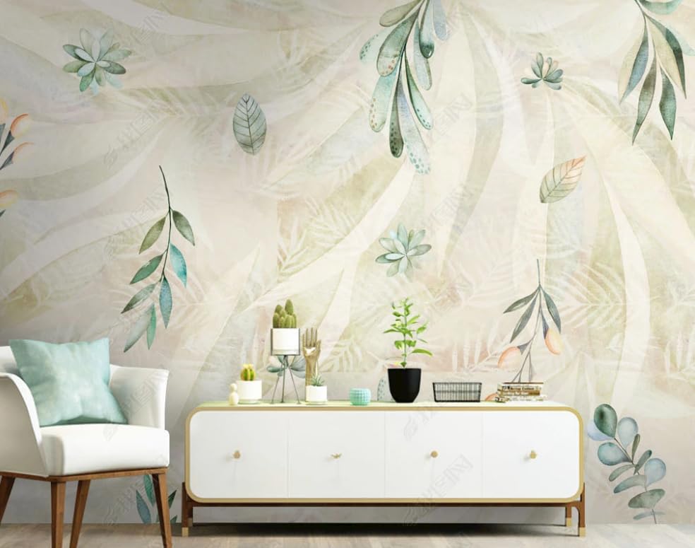 Papier peint intissé facile à poser : poster géant feuilles peintes à la main 250x175 cm