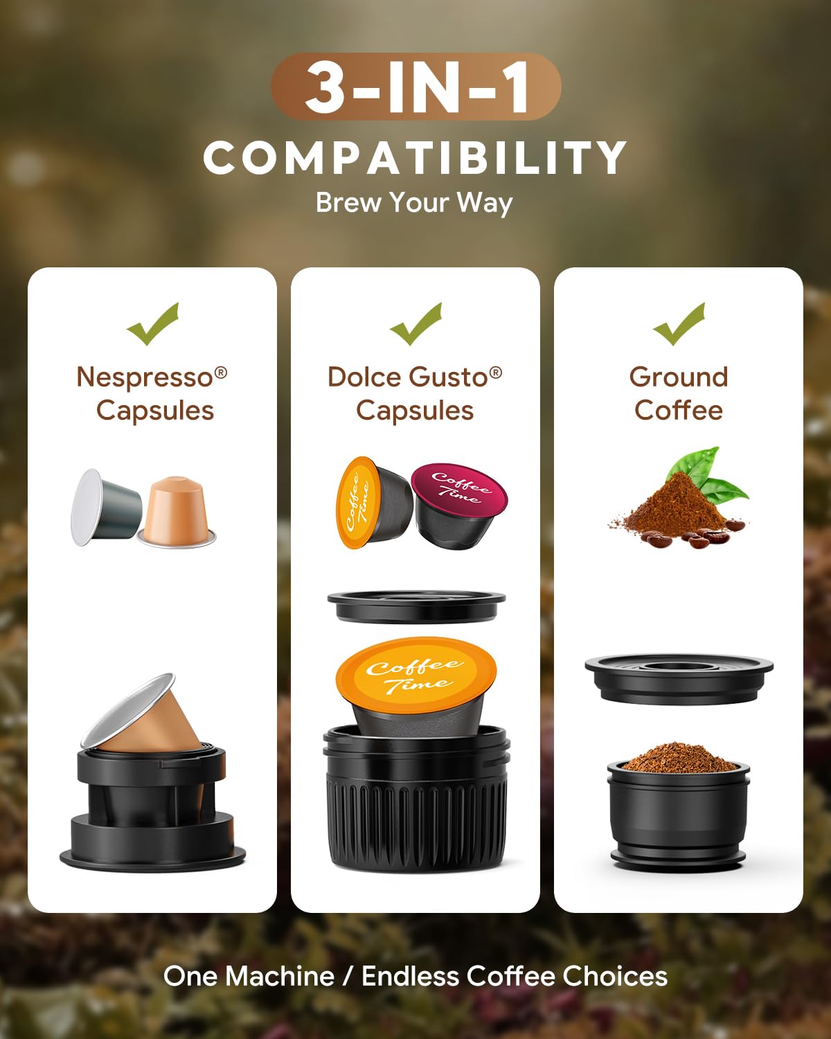 Cafetera eléctrica portátil de café espresso de viaje para camping, autocalentamiento 3 en 1 para café molido y cápsulas DG NS para viajes, camping y senderismo (gris espacial)