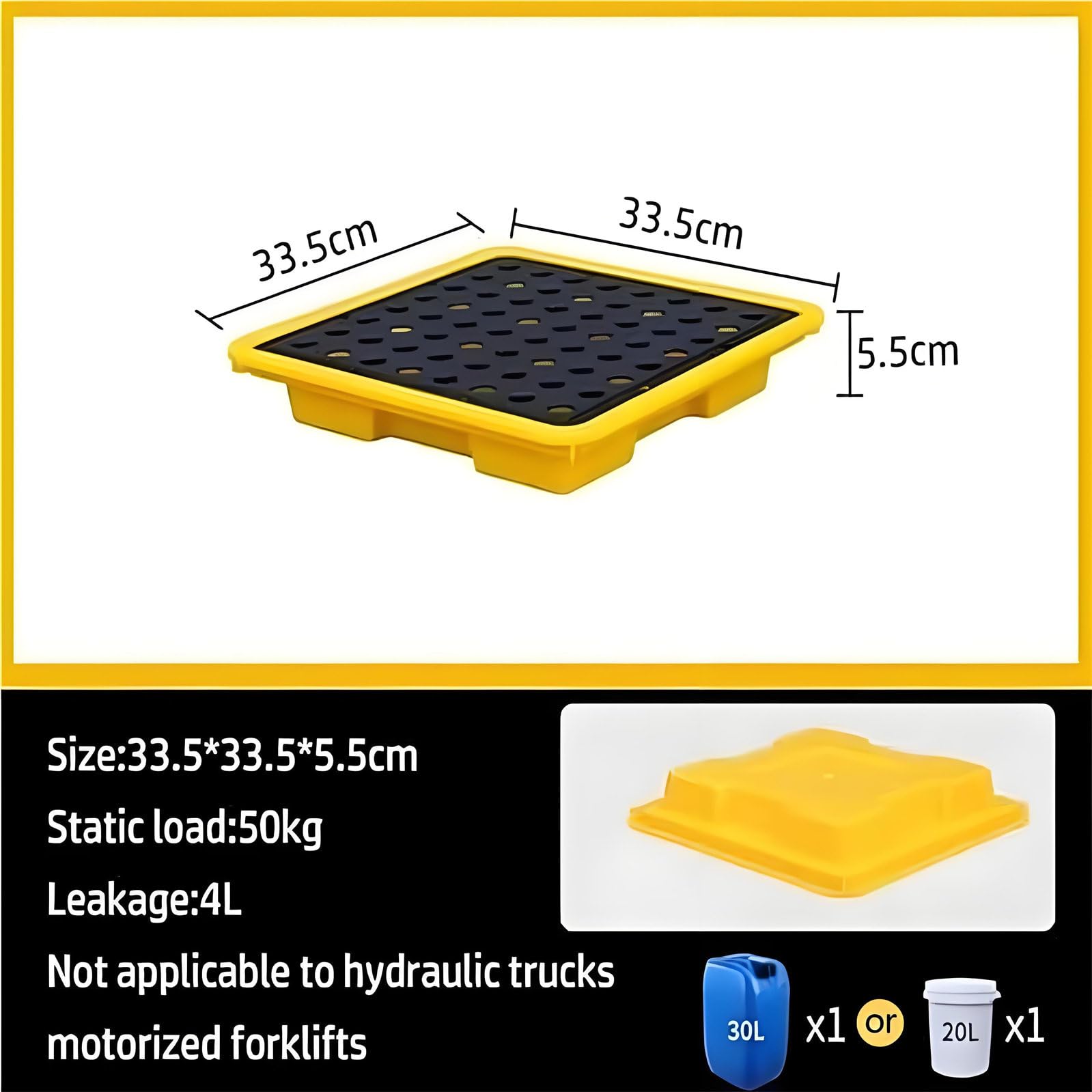 Palette de rétention modulaire Robuste pour déversements, Palette de rétention empilable avec Drain et Interface pour Chariot élévateur, adaptée aux huiles et Produits Chimiques industriels,