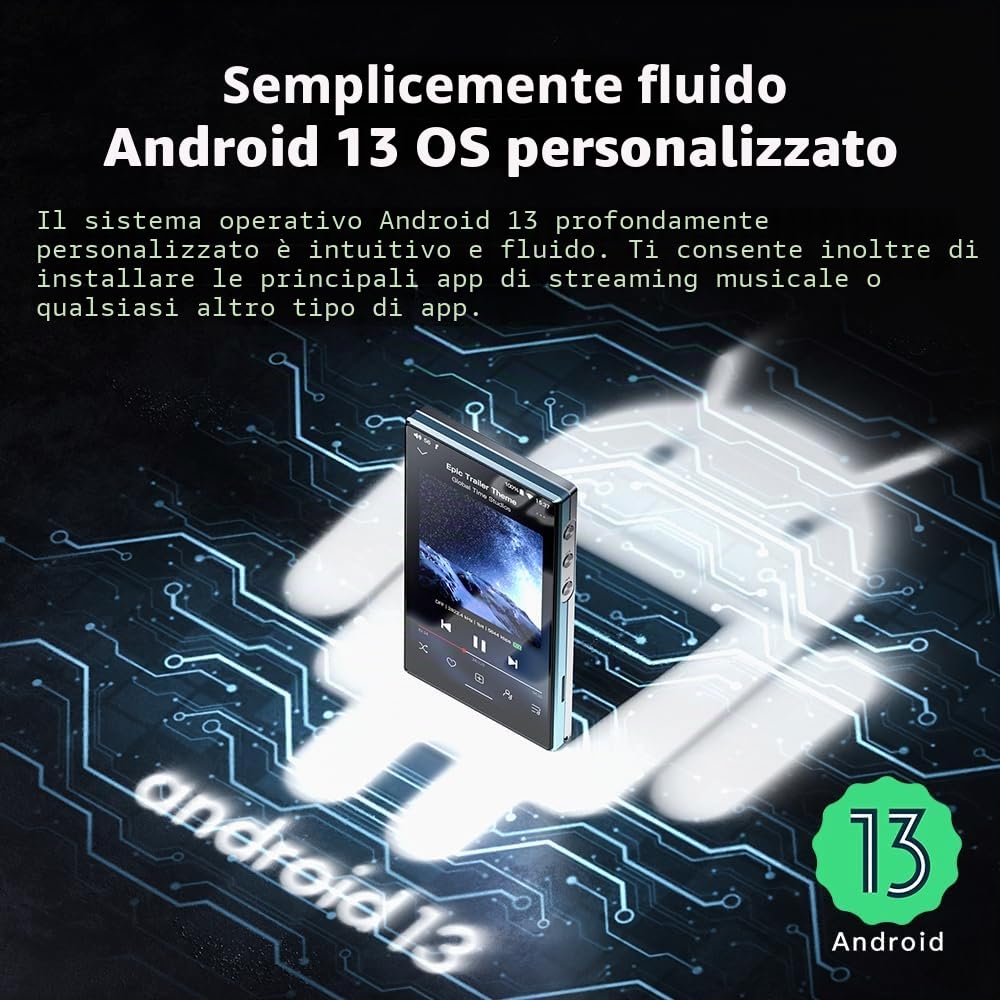 JadeAudio FiiO JM21 Lettore musicale ad alta risoluzione Android 13 MP3 con Snapdragon 680, Bluetooth WiFi USB DAC 12,5 ore di riproduzione (blu cielo)