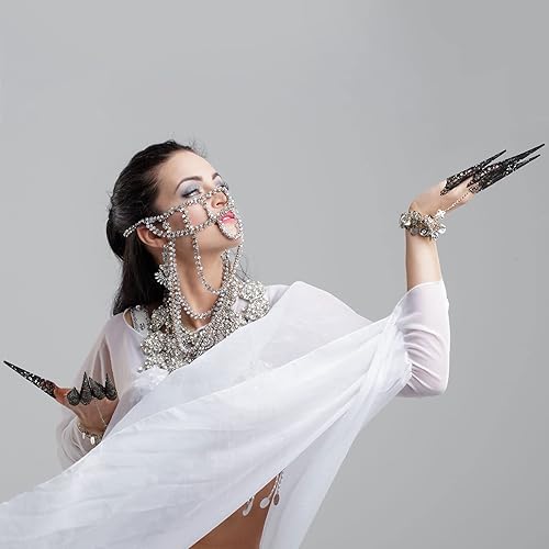 Miniatura 6 de Paquete de 20 anillos de uñas de Halloween de reina antigua, garra de metal para nudillos para Halloween, mujeres, cosplay, disfraces, espectáculo