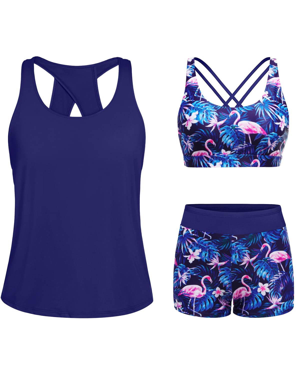 tempt me 3 Piece Tankini Swimsuit for Women Athletic Swimsuit Tank Top with Boys Shorts and Bra Modest Swimwear-picture-32