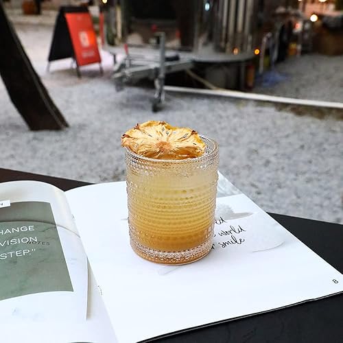 Miniatura 8 de Bandesun Vasos de agua románticos, juego de 6 vasos de 12 onzas con forma de hobnail para beber, juego de cristalería vintage en relieve para