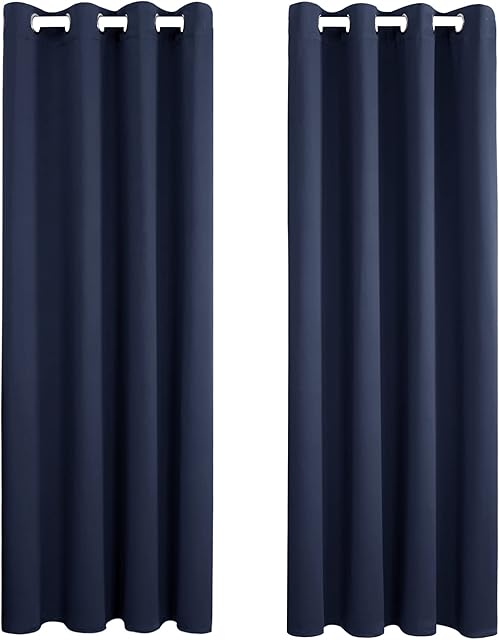 Amazon Brand - Umi Thermal Insulated Blackout Curtains Energy Saving Curtains Window Treatment Eyelet Noise Reducing Curtains for Living Room 52 x 63 Inch Navy Blue 2 Panels