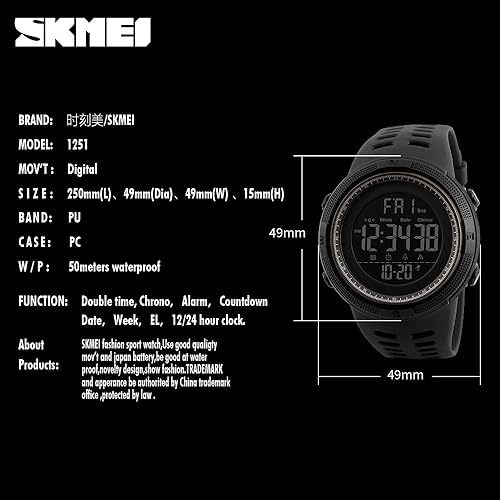 Miniatura 7 de Reloj deportivo digital para hombre, impermeable, cronómetro, cuenta regresiva, alarma de fecha automática