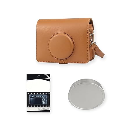 ZIKKON Protective Case for Fuji Insta*x Instant Mini EVO Instant Digital Hybrid Camera PU Leather Bag with Adjustable Strap, Silver Lens Cap & Screen Protector (Vintage Brown)