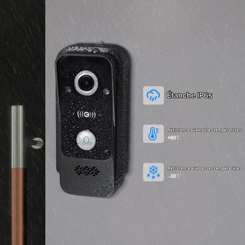 Système d'interphone Vidéo WiFi 1080P HD Caméra de Sonnette Vidéo avec écran Couleur Câblé de 7 Pouces, Prise en Charge de la Vision Nocturne IR, Carte RFID/Tuya APP Unlock