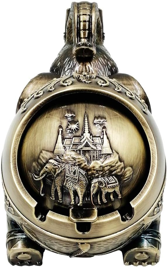 Get Special Price Honoro Vintage Windproof Ashtray with Lid,Unique Metal Elephant Ashtray for Cigarettes,Decorative Ashtray for Home Office Decor,Bronze