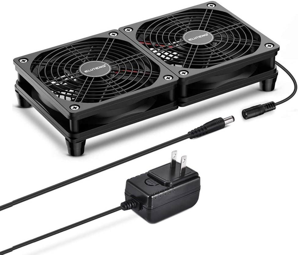 ELUTENG Dual DC 120mm Case Fan with Power Adapter, Powerful 12V
