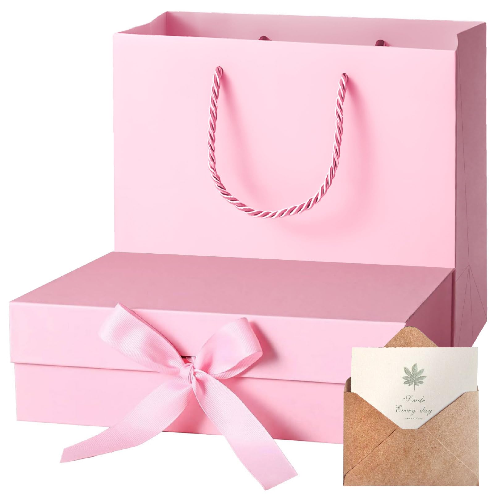 Magnetic Pink Gift Box 27x19x8 cm,Empty Large Gift Box for Women Surprise,Gift Card Boxes with Ribbons Foldable for Christmas Valentines Wedding Gifts Packaging………