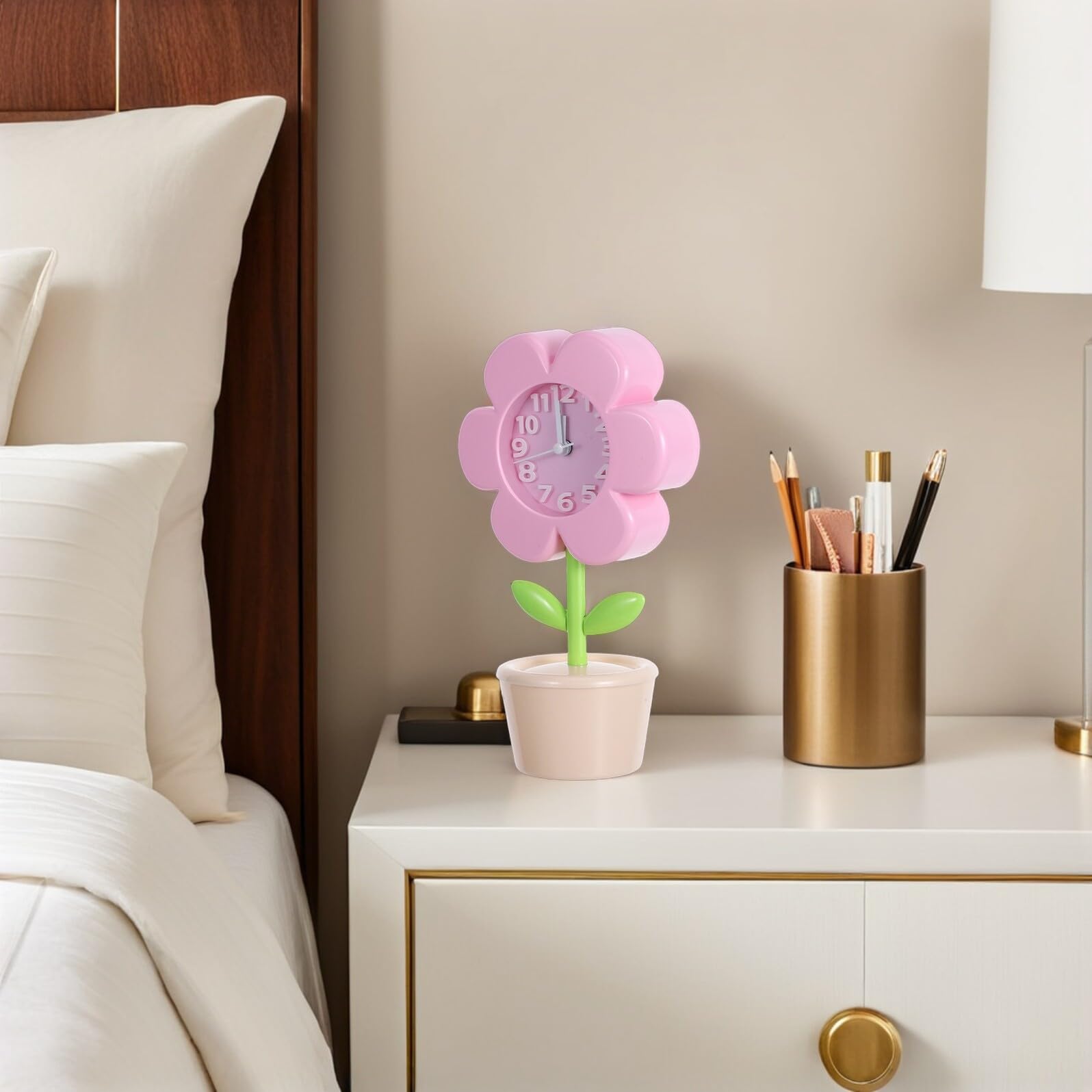 DOITOOL Despertador Infantil Creativo de Flores Digital Pequeño Rosa, Movimiento Silencioso, Material Plástico, para Estudiantes y Decoración de Escritorio, Reloj DIY Portátil y Compacto