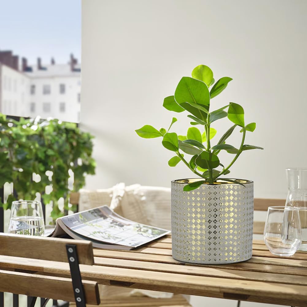 Oairse 2er-Set Blumentöpfe mit Abflussloch Vergoldeter Keramik-Pflanztopf mit Gold Star Textur Perfekt für Moderne Dekoration und Pflanztöpfe, Dekorativen KeramikTöpfen Drinnen und Draußen