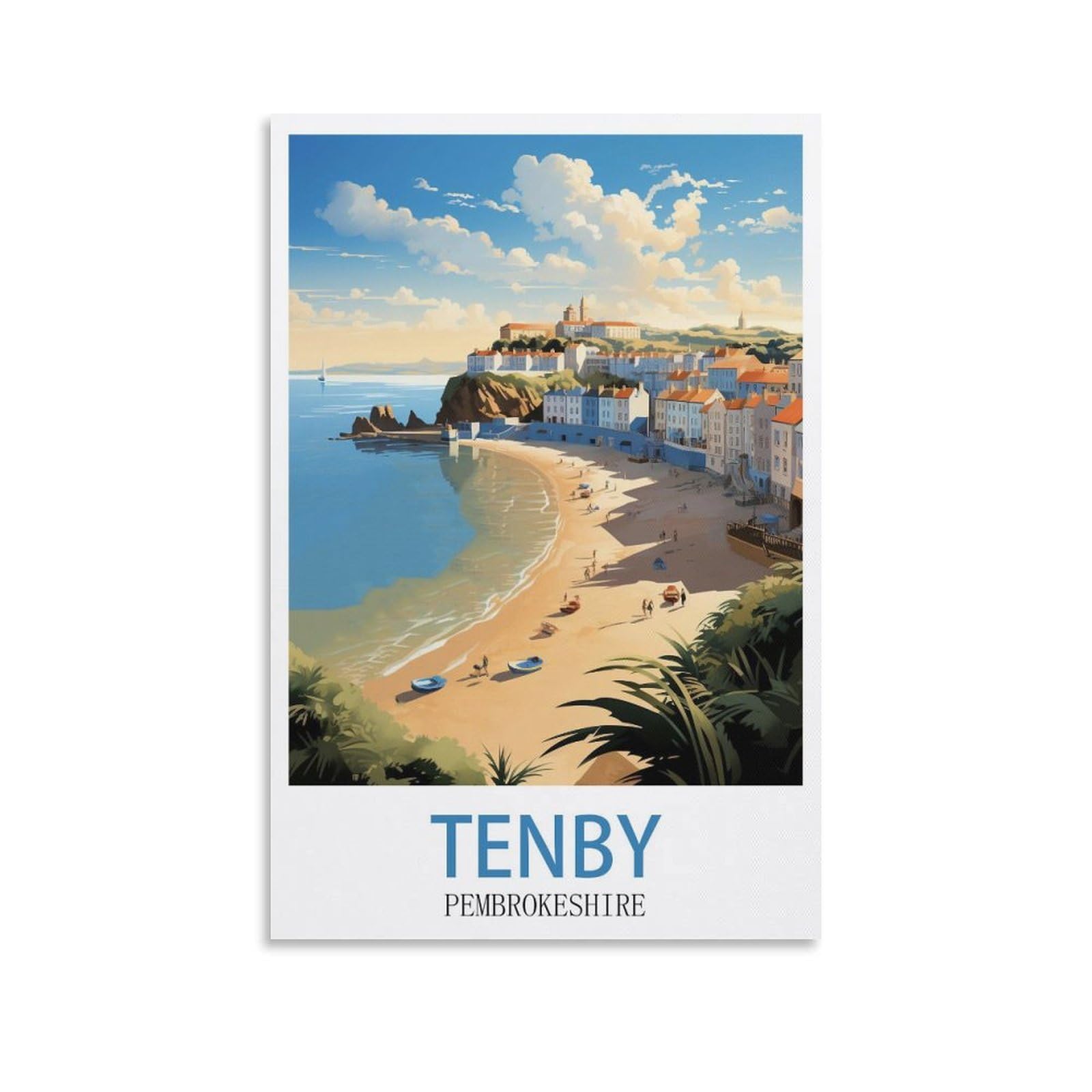 EZMLFA DIY Diamond Painting,Tenby Pembrokeshire 5D Landscape Diamond Painting Kits for Adult, Gem Art Crystal Art Kits for Adults, for Home Wall 30x40cm