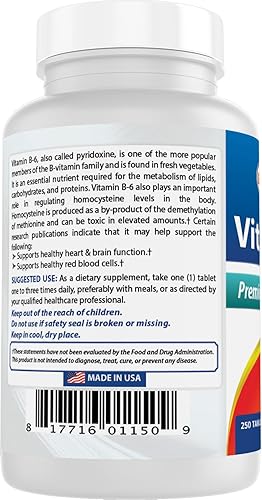 Miniatura 7 de Best Naturals Vitamina B-6 Tabletas de 25 Mg 250 unidades