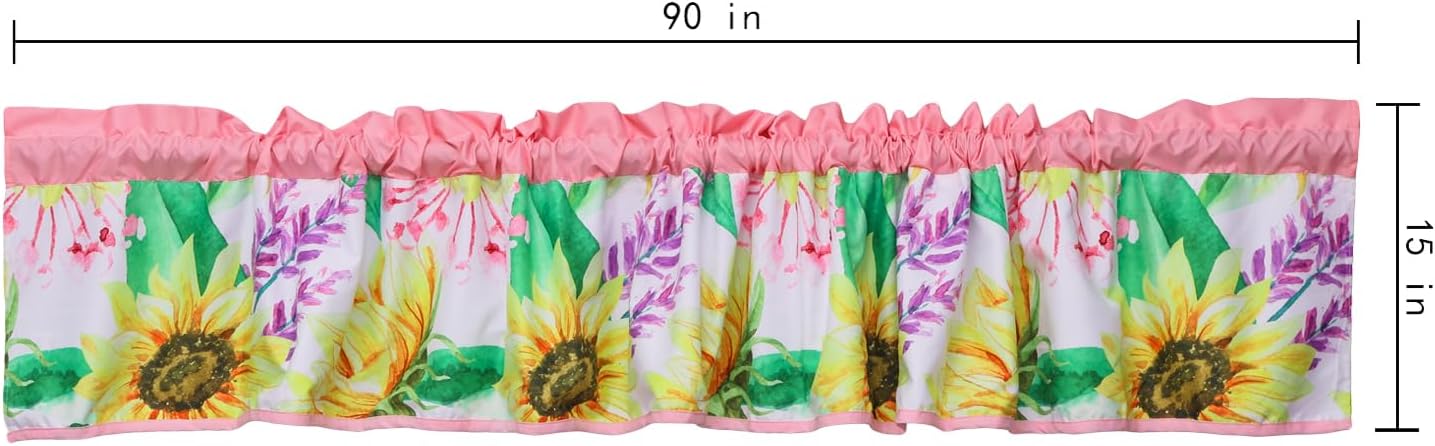 Pink Sunflower Decorative Nursery Window Valance for Girl 90 ''x 15 ''- 1 PC Rod Pocket Floal Nursery Window Valance for Kids