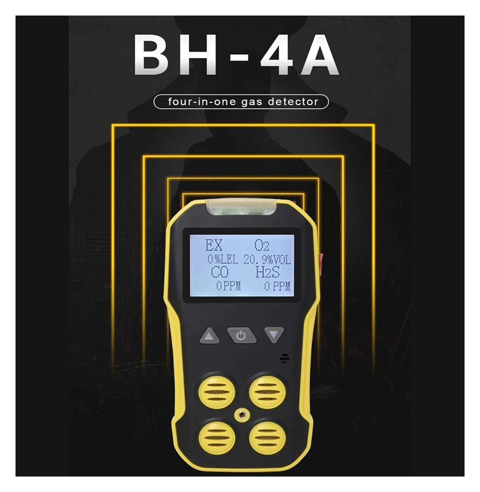 Détecteur de gaz Portable 4 en 1 avec écran LCD (O2, H2S, CO, Lie) - Testeur de fuites de gaz combustibles for Le Travail et la Maison Surveillance Rapide