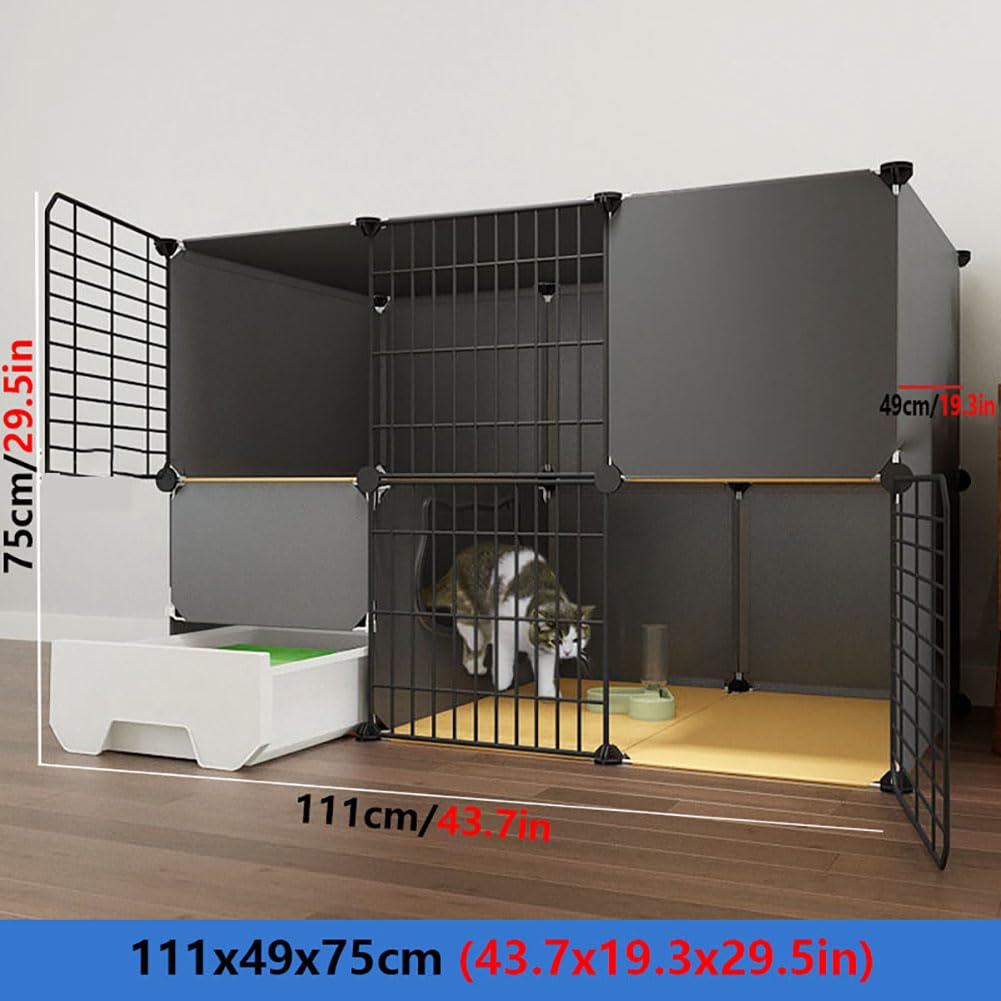DIY Petit Animal Cage pour Animaux, Enclos Chat Balcon Metal, Clôture Pliable pour Lapins, Cochons d'Inde, Chiots, Chat, Furet - Extérieur/Interieur, Noir, 111x49x75cm