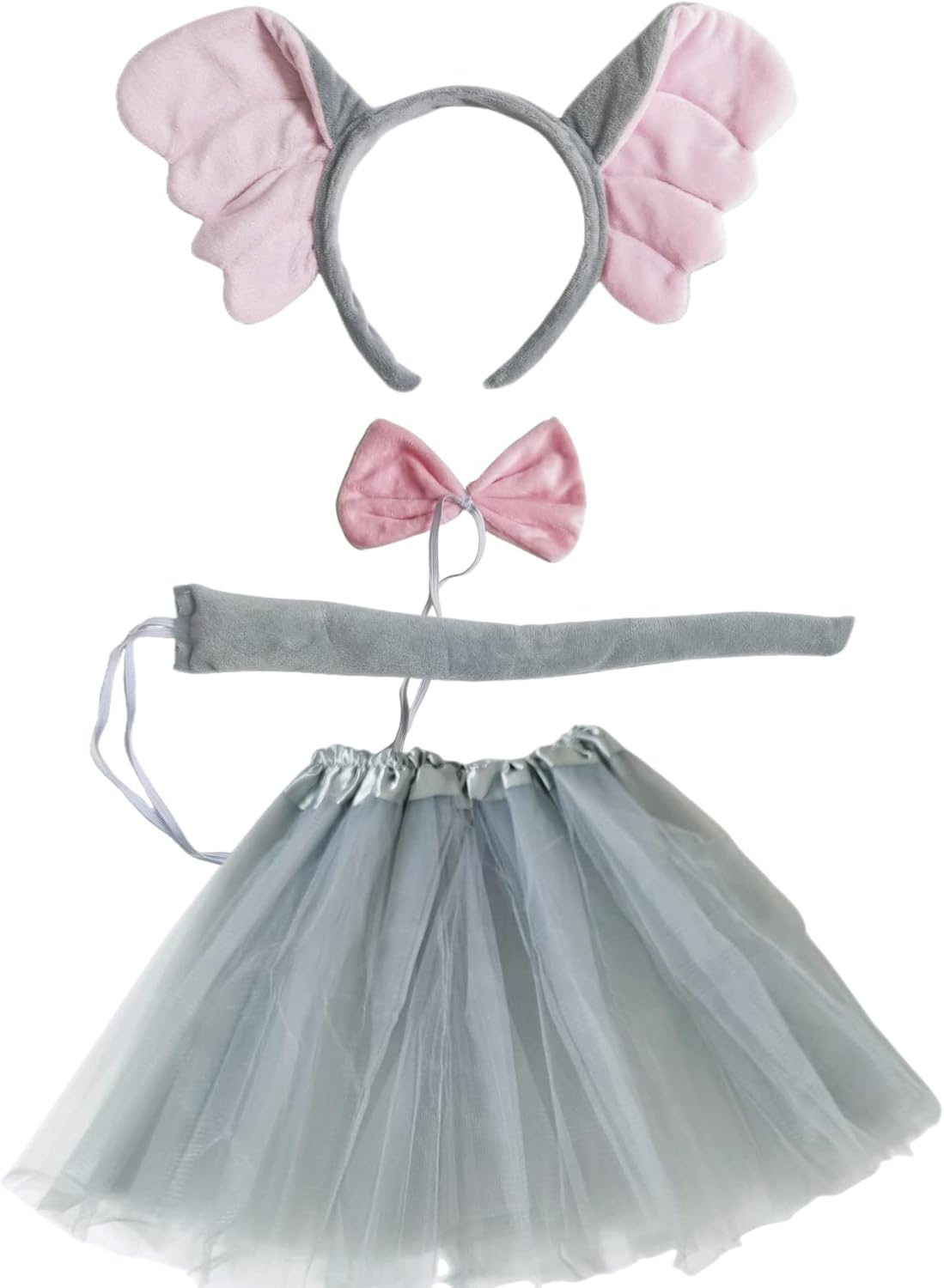 4 Pieces Elephant Costume Tutu Set Animal Themed Dress Costume Bow Tie Tail Kit for Halloween Party Dress Up