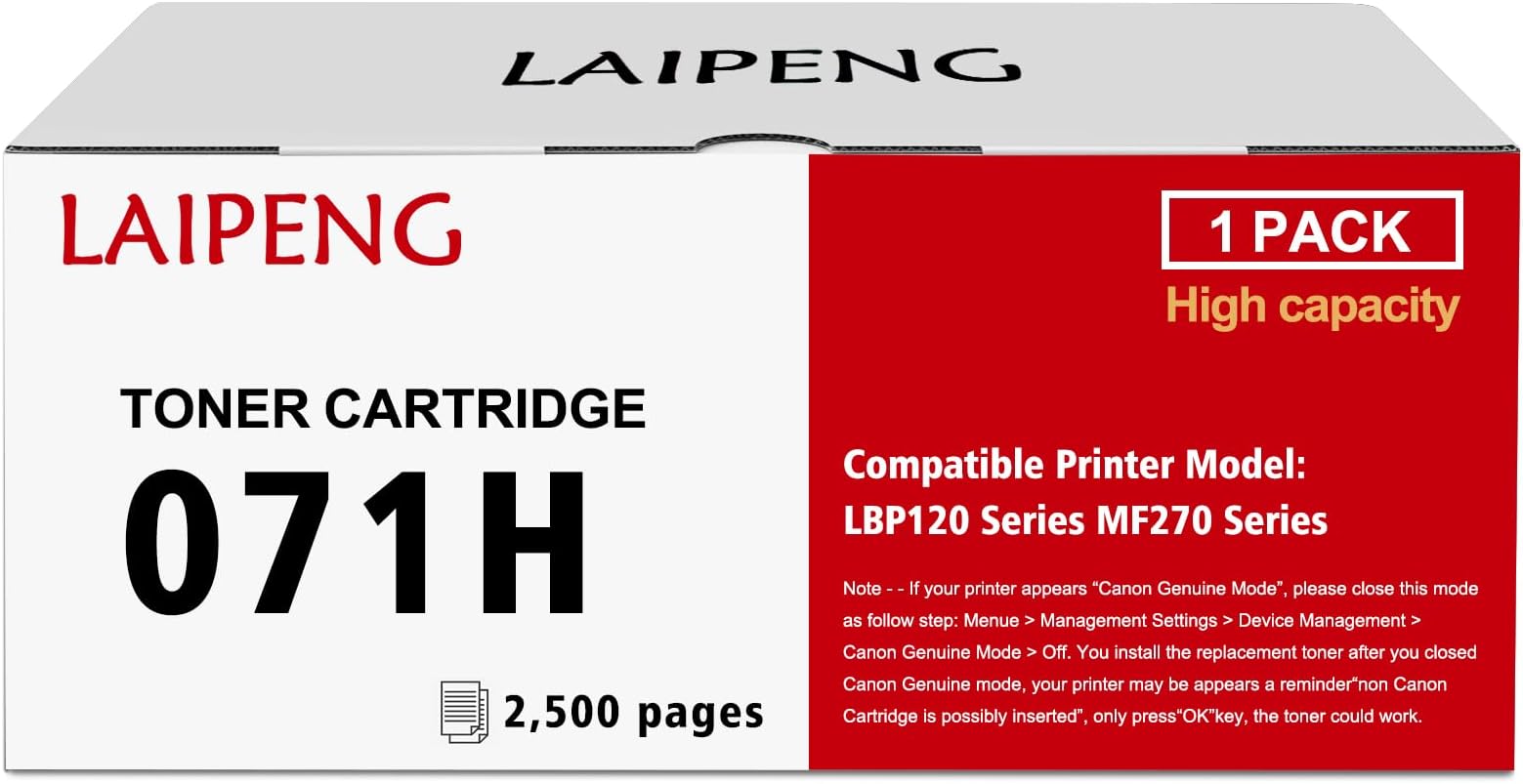 LAIPENG Black 071H Toner Cartridge, High Yield, Compatible with Canon imageCLASS LBP122dw LBP122 LBP120 MF270 Printers, 2500 Pages, 071H x 1
