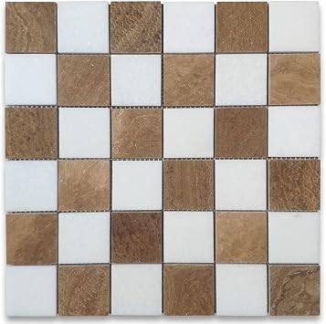 Thassos White Yellow Woodgrain Marble 2x2 Checkerboard Mosaic Tile Polished Kitchen Bath Wall Floor Backsplash Shower 1 Sheet
