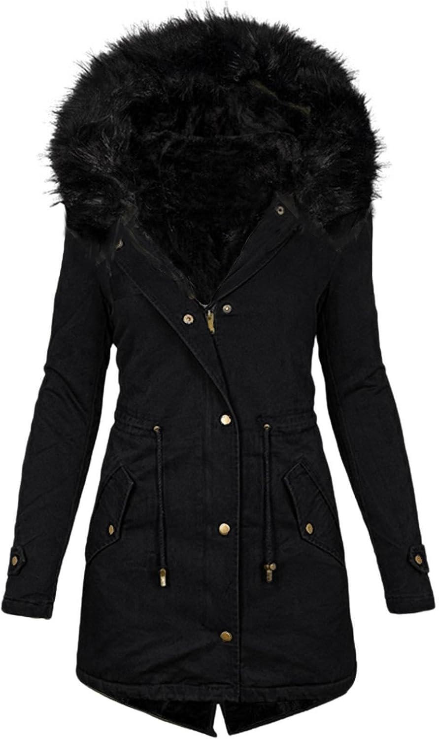 Womens Winter Puffer Coat Waterproof Parka Hooded Jacket Thicken Faux Fur Fleece Lined Down Jacket