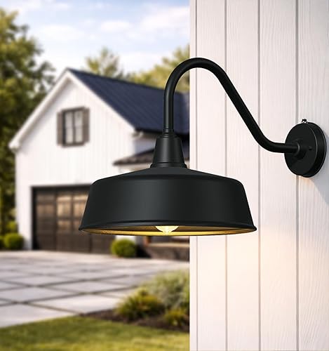 Luces de granero grandes de cuello de cisne para exteriores de 12.6 pulgadas desde el atardecer hasta el amanecer, luces clásicas negras
