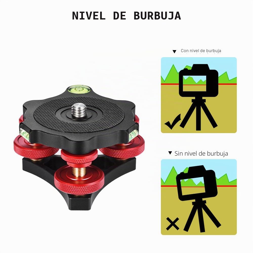 Nivellierbasis, Andoer LP-64 Stativ Nivellierbasis Tri-RAD Precision Leveler mit Blase Level 3/8" Schraube Aluminiumlegierung MAX. 15kg / 33Lbs | Aluminio para cámara réflex digital Canon, Nikon, Sony