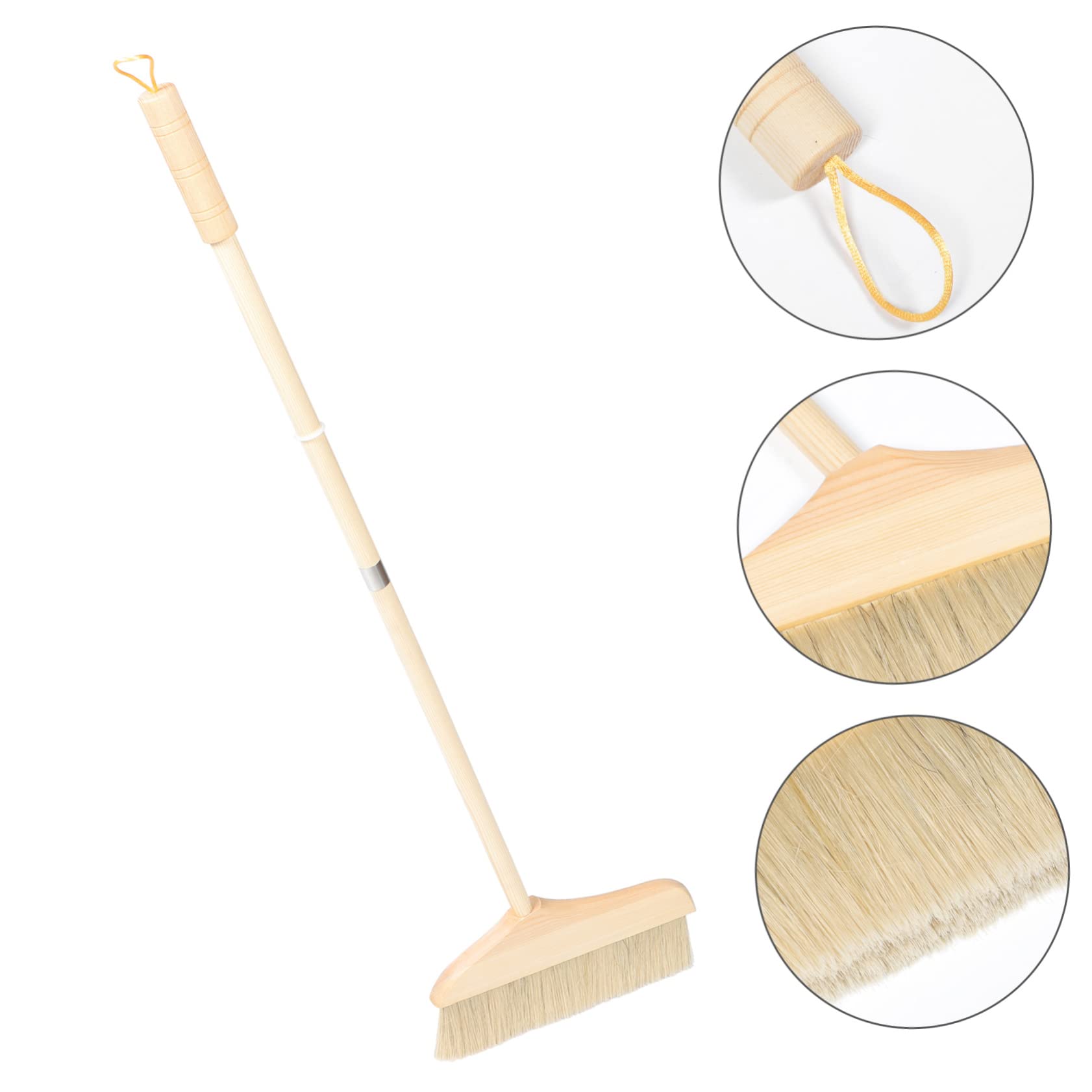 Scopa a Setole Morbide Manico in Legno, Pulizia Casa | Colore Khaki, per Tappeti e Pavimenti, Rimuove Polvere e Chioma, Uso Interno ed Esterno