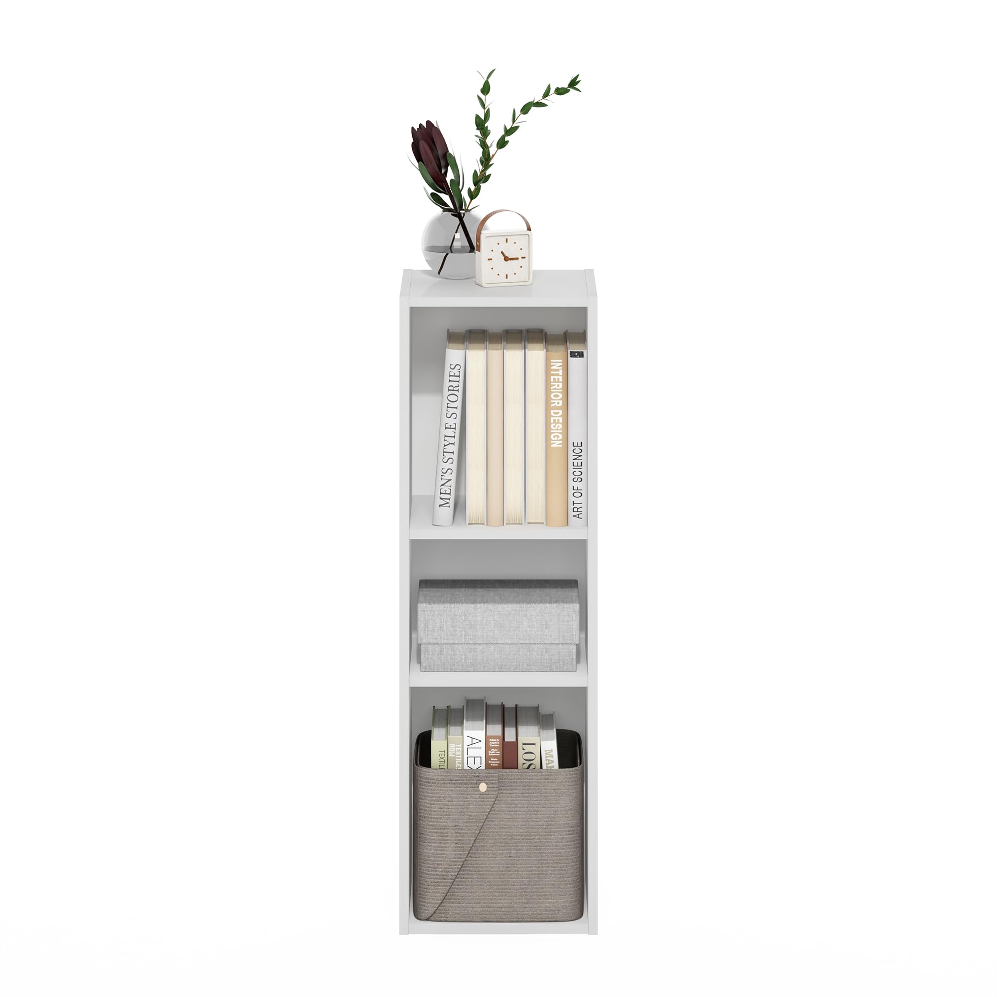 Furinno Fulda 3-stufiges Aufbewahrungsregal Bücherregal 25 cm Breite Weiß