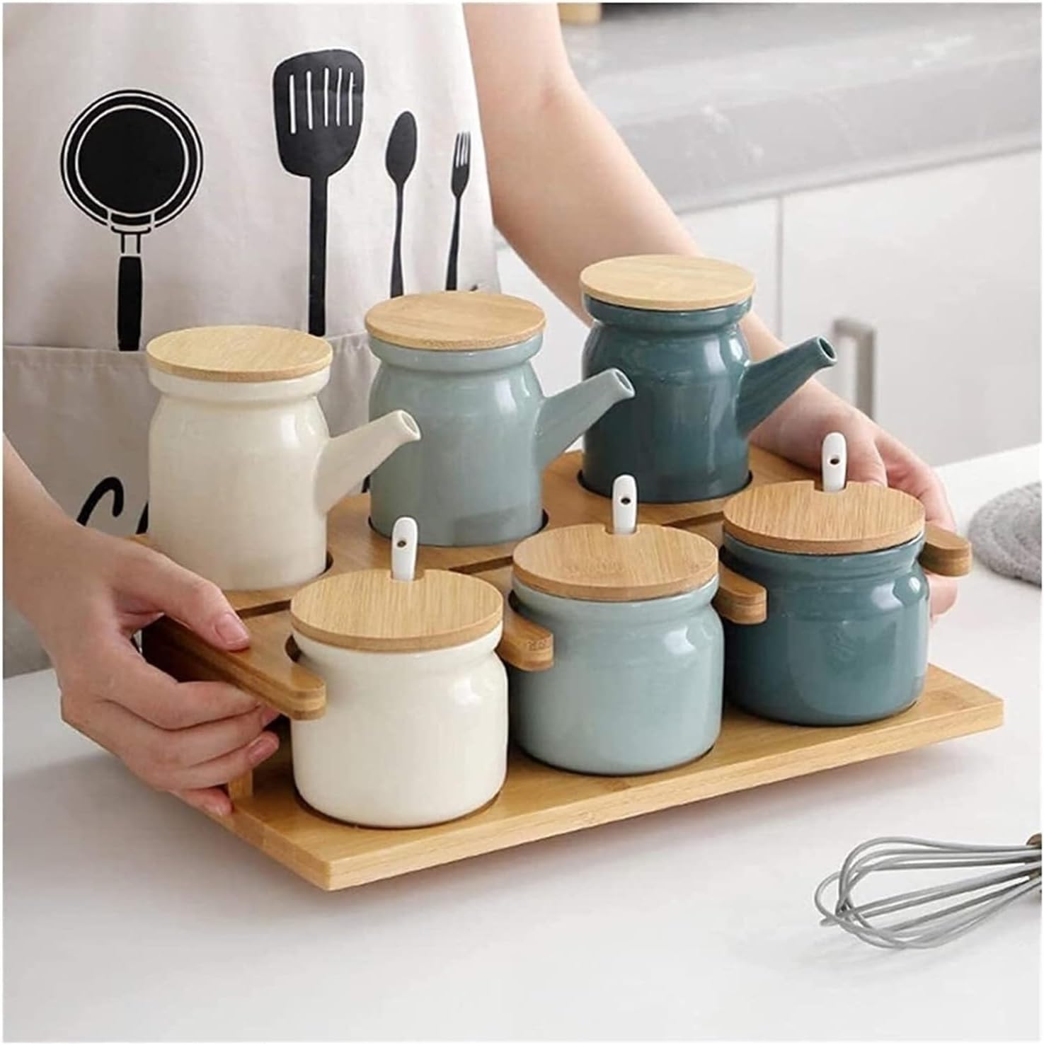 Oil and Vinegar Dispenser Oil and Vinegar Dispenser, Bot 500ml Ceramic Set,Soy Sauce Vinegar Cruet Bottles,Liquid Condiment for Kitchen Cooking Cooking