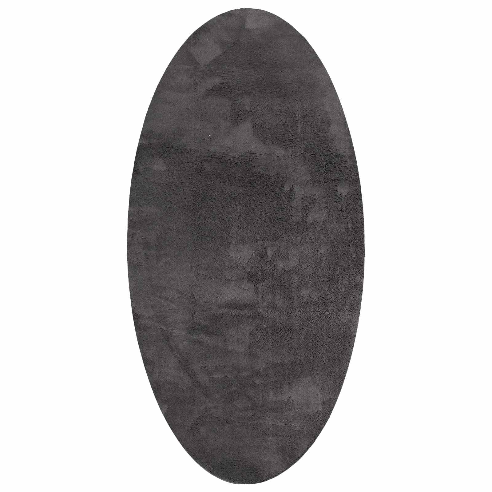 Tapis de salon ovale - 100 x 200 cm - Antidérapant - En polyester - Lavable en machine - Pliable - Anthracite