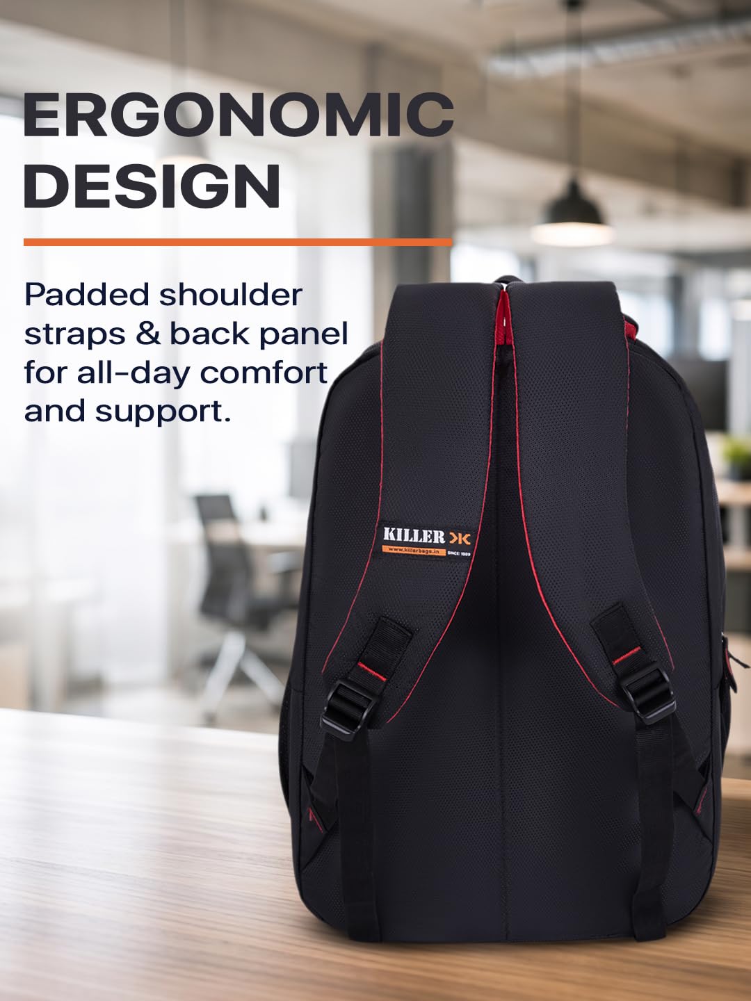 KILLER Louis 38L Laptop Backpack | Spacious Travel & Work Bag with Padded Laptop Compartment, Organizer - Black 4