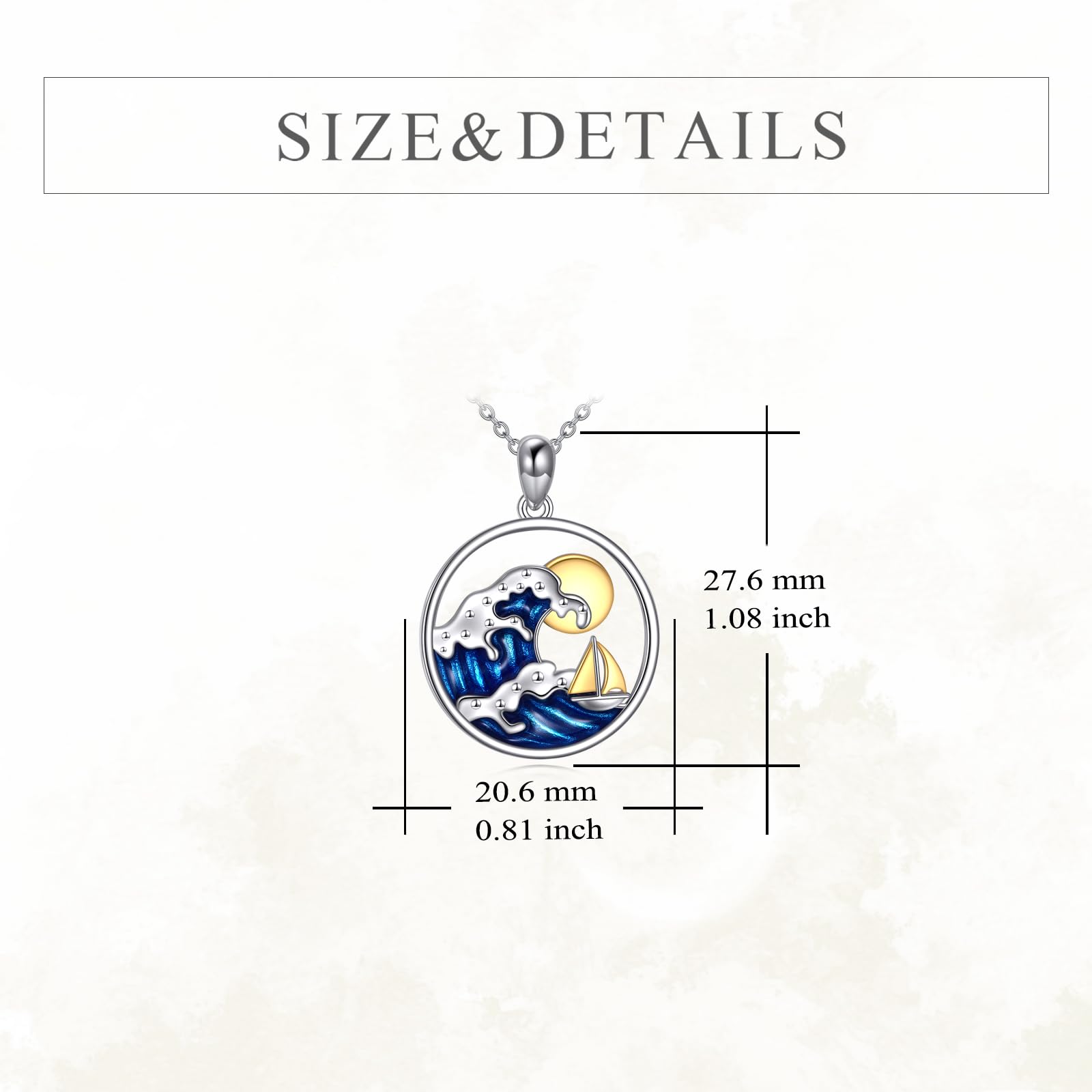 Onda collana in argento Sterling 925 blu oceano ciondolo nave gioielli regalo per uomini donne surfisti, Argento sterling, Nessuna pietra preziosa