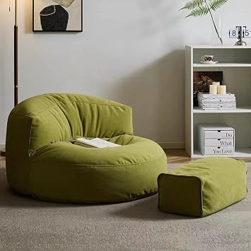 SXBCyan Bean Bag Chair No Filler Chenille Bean Bag Cover Pouf with Ottoman Beanbag Chair Lazy Armchair Couch for Floor Seating,Lounge Relaxing,Video Games,Movie Night Color Mustard Green, Size