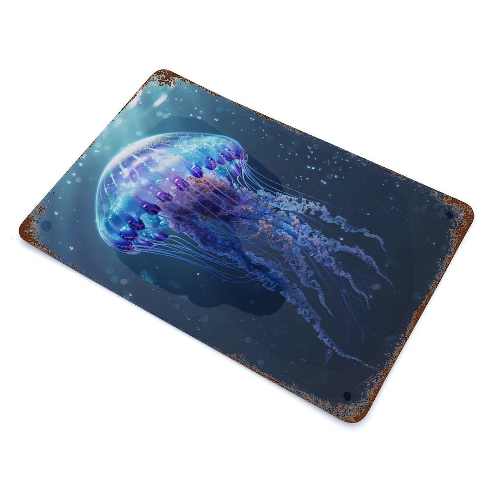 Jellyfish Sea Decorative Tin Sign 11.8"x7.9", Retro Wall Decor for Basement, Hobby Room And Garage Decor