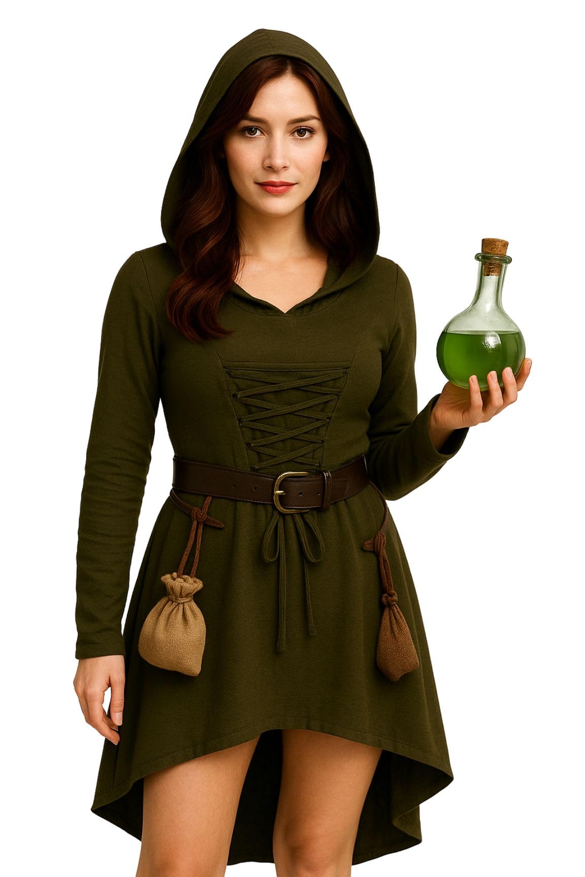 MIMIKRY Costume médiévale pour femme Robin des Bois - Robe médiévale à capuche - Vert - Archer viking guerrière - Cosplay Renaissance