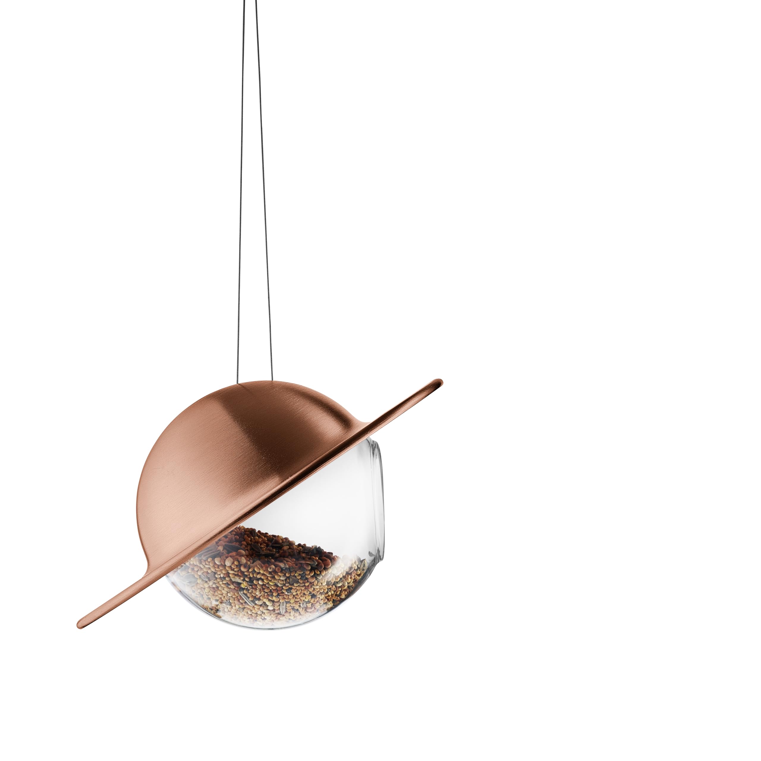 EVA Solo Saturn - Comedero para pájaros de Cobre, comedero con orbe de Vidrio Transparente y Techo Protector, Disfruta de pájaros de jardín Durante Todo el año, Resistente a Todo Tipo de Clima y bajo