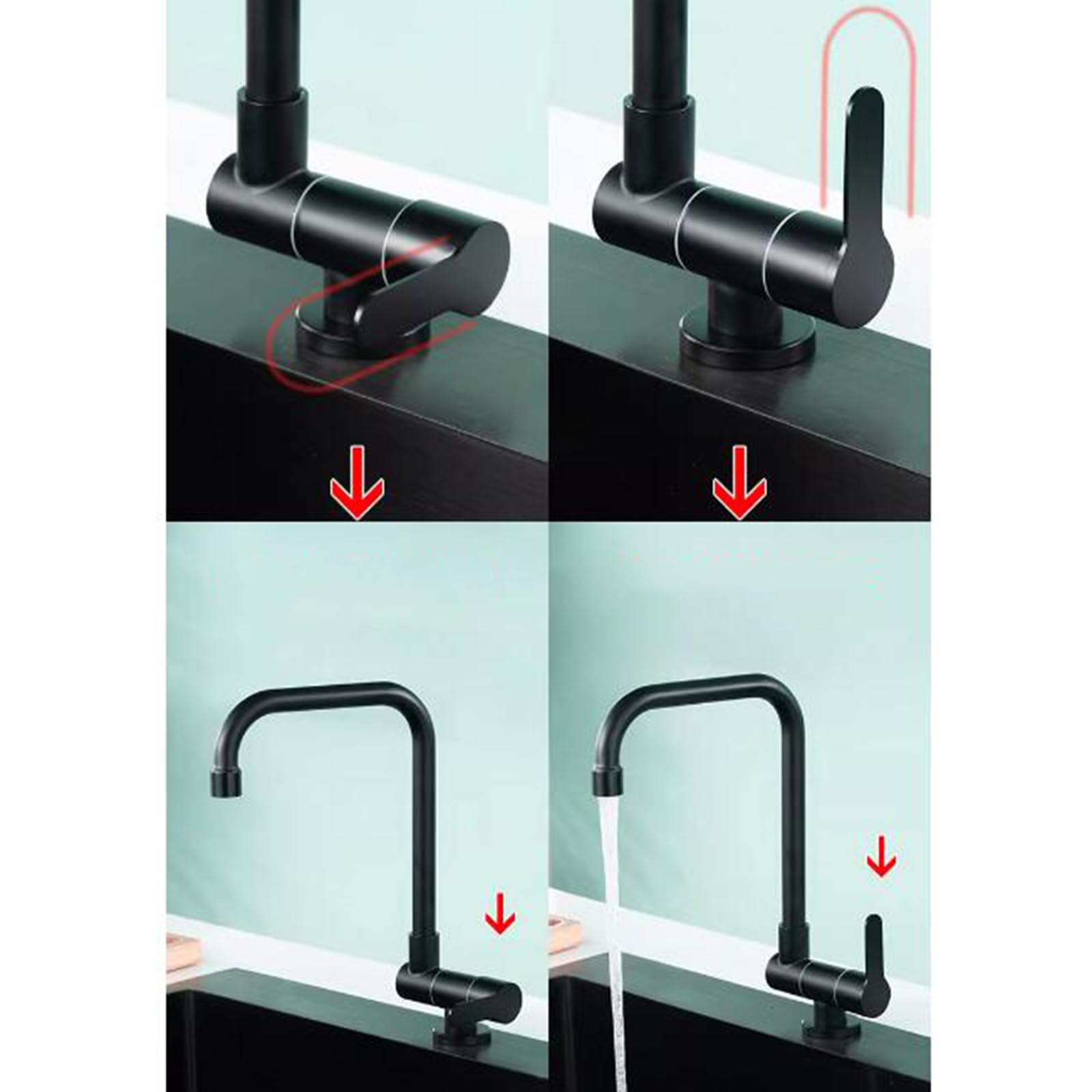 Grifo Cocina Abatible bajo Ventana Solo Agua Fría Negro Grifo Fregadero Cocina Plegable Giratorio de 360° Acero Inoxidable-Negro
